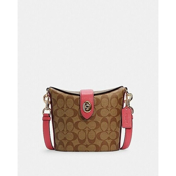 NWT Coach c2817 Addie Crossbody In Signature Canvas Khaki Fuschia Org $328 - Picture 10 of 12